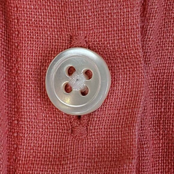 J. Jill Love Linen Shirt Top Coral Orange LS Size Large Petite LP Button Down - Picture 4 of 11
